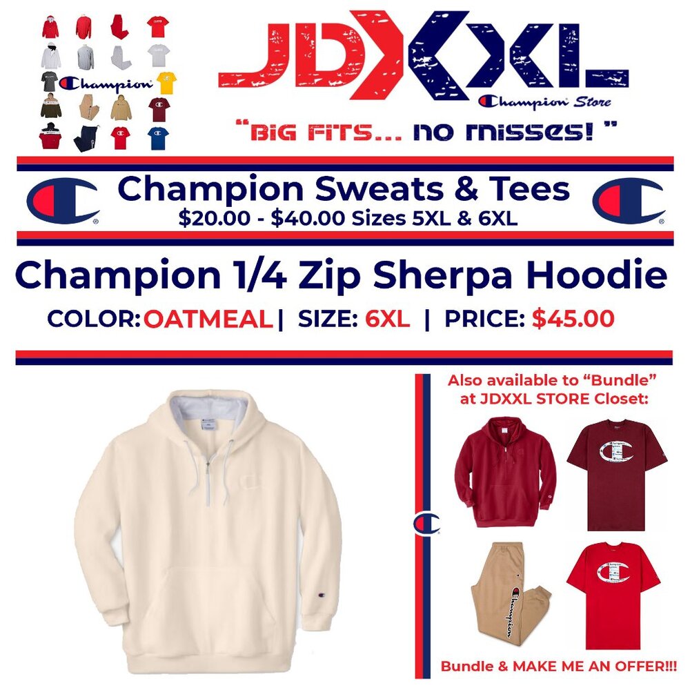 Champion 1/4 Zip Sherpa Hoodie - Oatmeal/Cream 6XL